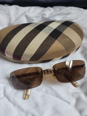 Burberry Brown Rimless Sunglasses with Check Case